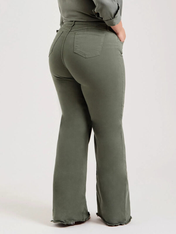 Slim Fit Stretch Fashion Solid Color Frayed Flared Pants - Image 6