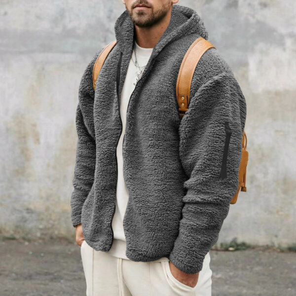 Plush Hooded Jacket Men's Autumn And Winter Fleece Double-sided Wear Warm Coat With Zipper Loose Casual Jacket Outdoor Clothing - Image 6